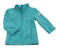 Modrozelená softshellová bunda s medvídkem a květy Topolino