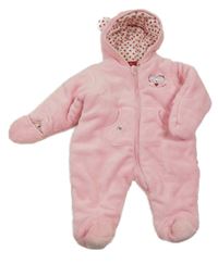 Ružová plyšová zateplená kombinéza s myškou a kapucňou s uškami SALT AND PEPPER