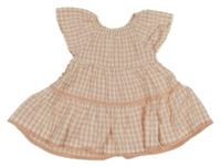 Ružovo-svetloružové kockované krepové šaty s čipkou Mothercare