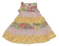 Bielo-žlté žoržetové průsvitné šaty s bodkami a kvietkami Kiki&Koko