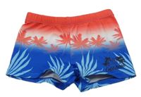 Červeno-zafírové nohavičkové plavky s palmami