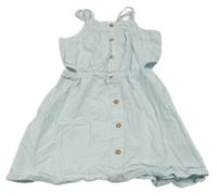 Svetlomodré ľanové letné šaty s gombíkmi a prestrihmi C&A