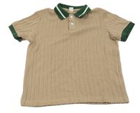 Béžovo-smaragdové žebrované/vzorované polo tričko SHEIN