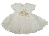 Bílé bavlněno/tylové slavnostní šaty s 3D květem s růžemi a pecičkami BULSEN