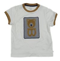 Bílo-hnědé tričko s medvídkem OBaïBi