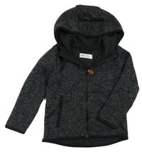 Černo-šedá melírovaná pletená propínací mikina s nášivkou a kapucí H&M