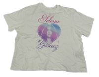 Biele crop tričko s potiskem - Selena Gomez H&M