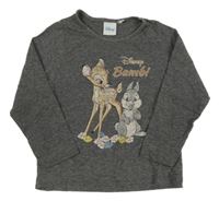 Tmavosivé melírované tričko s Bambim a Thumperem Disney