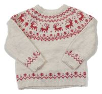 Smotanový melírovaný sveter so vzorom a jeleňmi PRIMARK