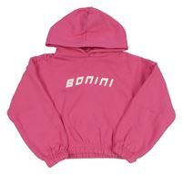 Tmavoružová tepláková crop mikina s logom a kapucňou Bonini