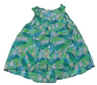 Růžovo-zeleno-modrá halenka s listy a papoušky H&M
