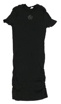 Čierne rebrované elastické šaty s kamienkami zn. H&M