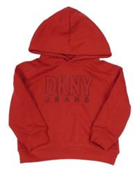 Červená mikina s nápisom a kapucňou DKNY