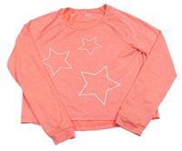 Neonově oranžové melírované sportovní crop triko s hvězdami Yigga