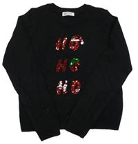 Čierny sveter s nápisem z překlápěcích flitrů H&M