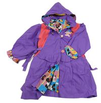 Fialovo-jahodová plátenná jarná parka so psem a kapucňou