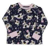 Tmavomodré pyžamové tričko s jednorožcami a duhami