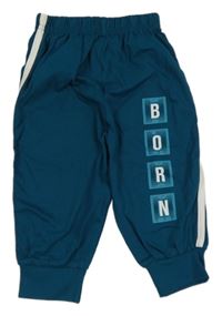 Petrolejové lehké capri tepláky s nápisem