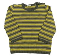 Kaki-hnedo-limetkový pruhovaný ľahký sveter Benetton