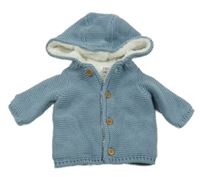 Modrý zateplený propínací svetr s kapucí F&F