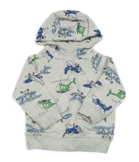 Svetlosivá melírovaná mikina s lietadly a kapucňou Topomini