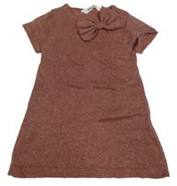 Staroružové trblietavé svetrové šaty s mašlou H&M