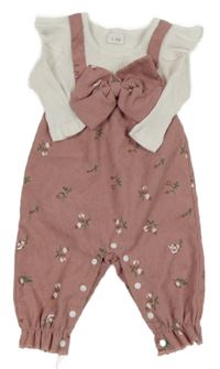 Starorůžovo-bílý overal s květy a mašlí Shein