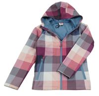 Vínovo-modrošedo-růžová kostkovaná softshellová bunda s kapucí Yigga