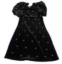 Černé sametové šaty s perlami Shein