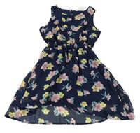 Tmavomodré květované šifonové šaty Y.F.K.