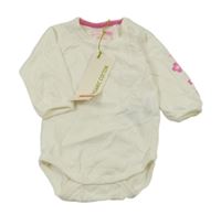 Nové - Krémové body s květy na rukávech Name it