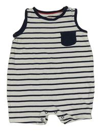 Bielo-tmavomodrý pruhovaný bavlnený kraťasový overal s vreckom C&A