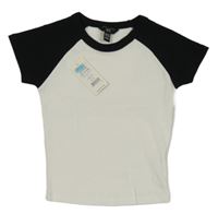 Nové - Bielo-čierne rebrované crop tričko New Look