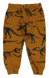 Hnědé tepláky s kostrami dinosaurů H&M