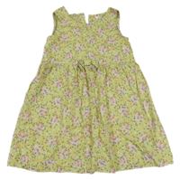 Svetlozelené kvetované plátenné šaty s mašlou H&M