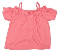 Neónově ružové rebrované crop tričko s gombíkmi Primark