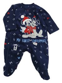 Tmavomodrý fleecový overal s Mickeym a Plutem George