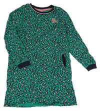 Zeleno-černé leopardí teplákové šaty s nápisem we