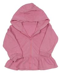 Růžová propínací mikina s volánkem a kapucí Matalan