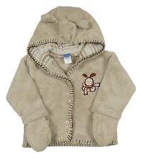 Béžová chlupatá propínací mikina s králíkem a kapucí 