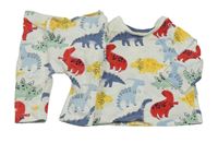 2 set - bílo-barevné triko s dinosaury + lehké tepláky Matalan