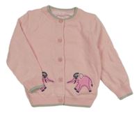 Světlerůžový pletený propínací podšitý svetr se slony 