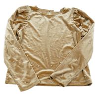 Zlaté zamatové tričko s perličkami zara