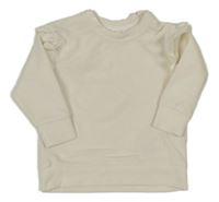 Smetanové žebrované sametové triko s volánky 