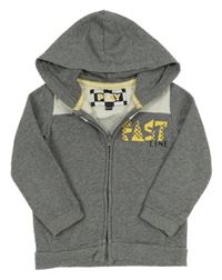 Sivo-biela prepínaci mikina s nápisom a kapucňou