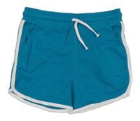 Tyrkysové teplákové kraťasy s bílým lemem George