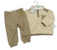 Nové - 2 set - smetanová huňatá mikina + béžové vzorované lehké kalhoty 
