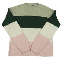 Zeleno-bielo-ružový pruhovaný sveter only