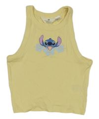 Žltý rebrovaný crop top so Stitchem H&M