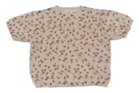 Svetloružové kvetované úpletové crop tričko Zara